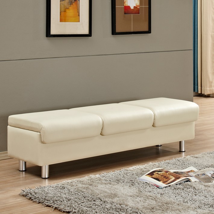 아워스토리 심플스타일 대기의자 장의자 벤치 쇼파 수납형선택가능, 3인용아이보리