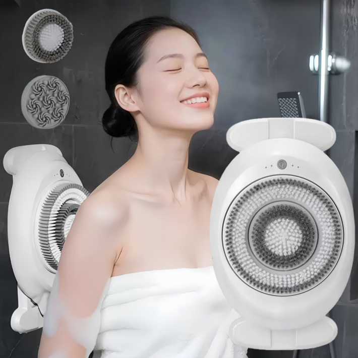 Mochae 때밀이 벽걸이 자동 전동 때밀이 충전식 4단 조절 마사지 클렌징 IPX7급 전신 방수 탈부착 브러쉬 등때밀이