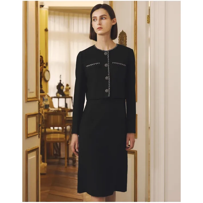 레노마레이디 트위드 배색 원피스