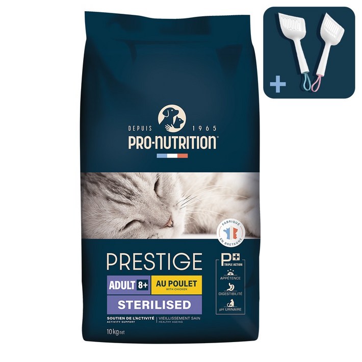 향균 삽 증정 프레스티지 캣 시니어 8 노령묘 관절 신장 건강 건식 고양이 사료 2kg, 10kg, 1개, 닭