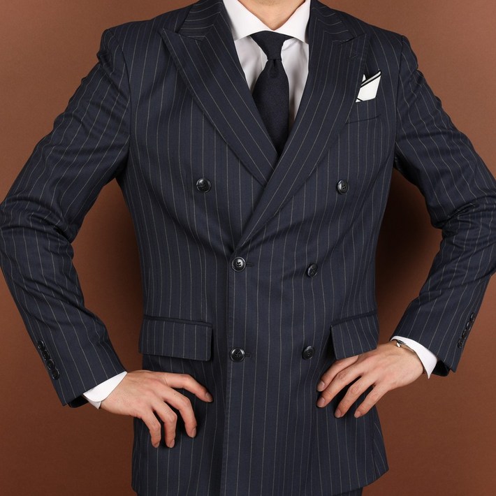 로얄수트 스트라이프 더블정장 봄 가을 비스코스 네이비 더블 수트셋업
