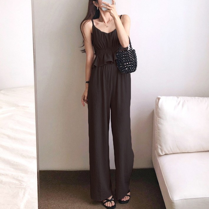 요시아나 [당일발송] 러블리무드 레이카 끈나시 탑 롱팬츠 투피스 세트 3컬러