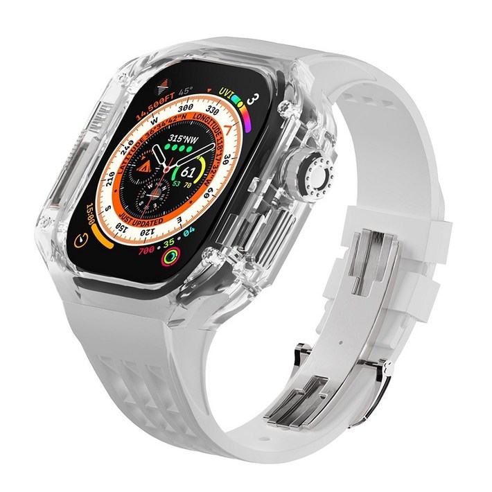 다비드 애플워치용 호환 플립형 일체형 스트랩 9 8 7 se 울트라 호환, 11.투명케이스실버화이트스트랩, 1개