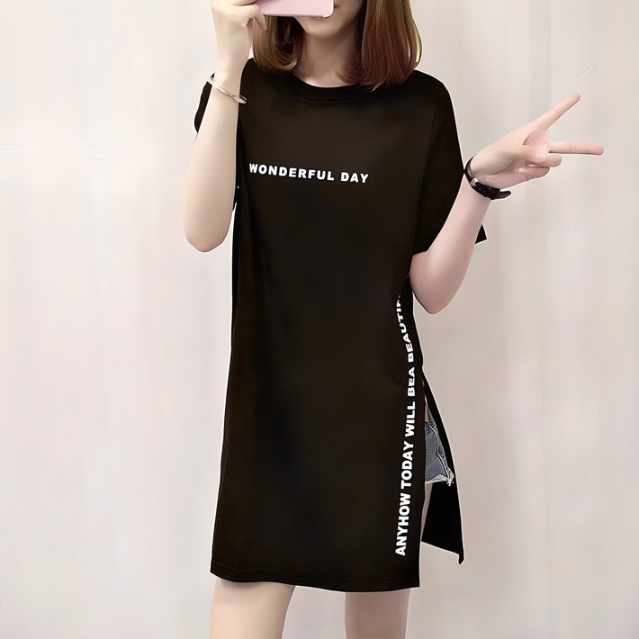 베씨 여성용 원더풀데이 롱 반팔 티셔츠 베씨 여성용 원더풀데이 롱 반팔 티셔츠