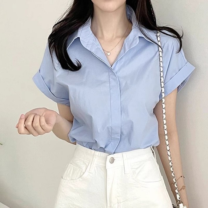 박시핏 심플 와이셔츠 반팔티 여름 나른한 경량 남방 베이직 카라티 상의