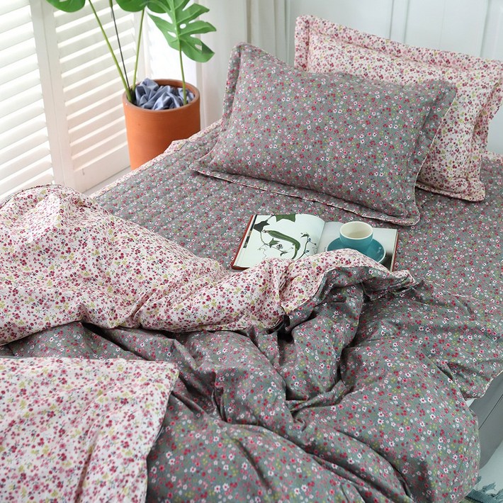 쉐리잔꽃 30수 광목면100 홑겹 이불커버, 싱글더블퀸, 03 카키