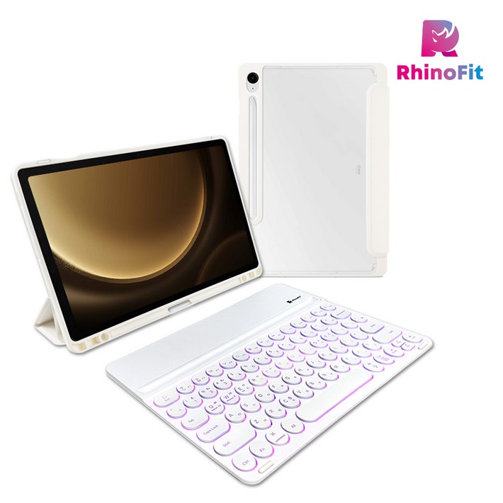 라이노핏 와이드 블루투스 키보드클리어쉴드 북커버 케이스 세트 갤럭시탭 S9 FES10 FES10 Lite공용
