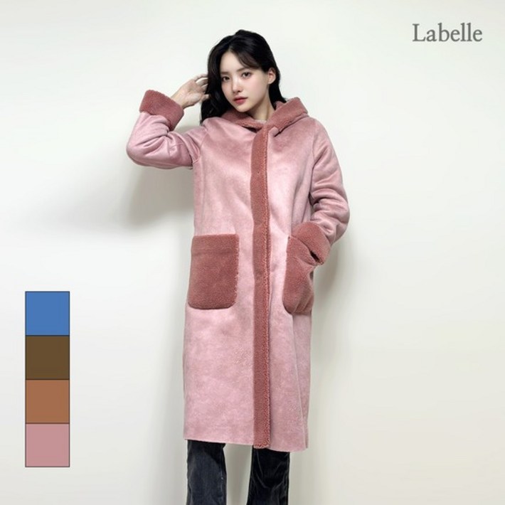 라벨르 에코 후드 리버시블 무스탕 롱코트LB103CTN