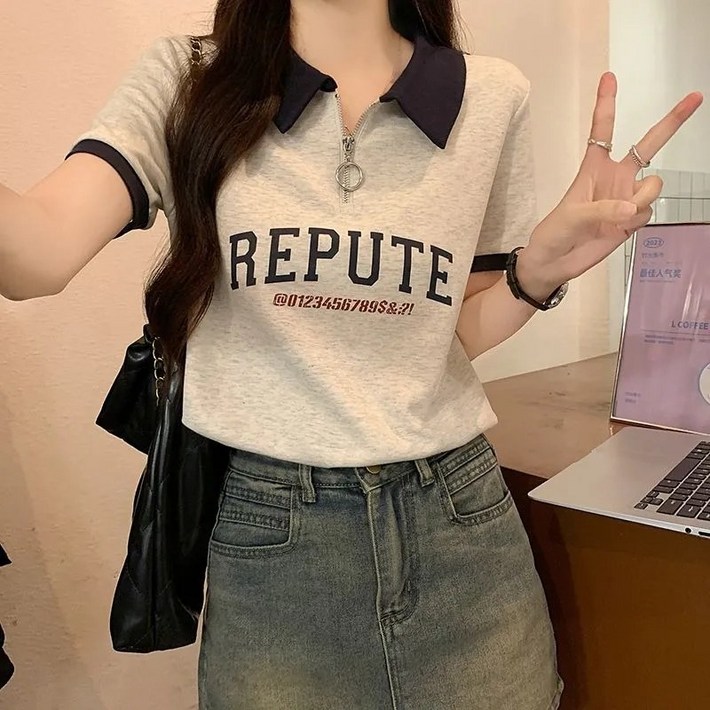 더블유앤케이 여성 여름 카라넥 패치워크 색상 티셔츠 더블유앤케이 여성 여름 카라넥 패치워크 색상 티셔츠