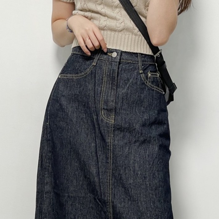 루크 생지 H라인 뒷트임 롱스커트 생지