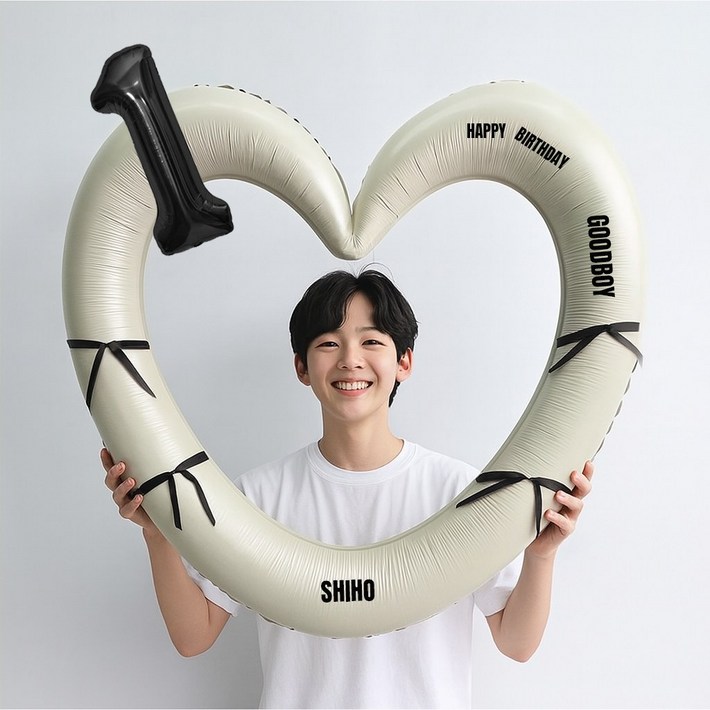 해피제이니 블랙 숫자 하트프레임 풍선 생일파티용품세트프리레터링 시트지 포함 포토존, 1세트, 1 크림하트