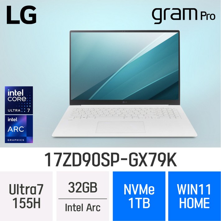 당일출고 LG전자 그램 프로17 17ZD90SPGX79K  디자인작업용 업무용 고사양 노트북, 17ZD90SPGX79K, WIN11 Home, 32GB, 1TB, White