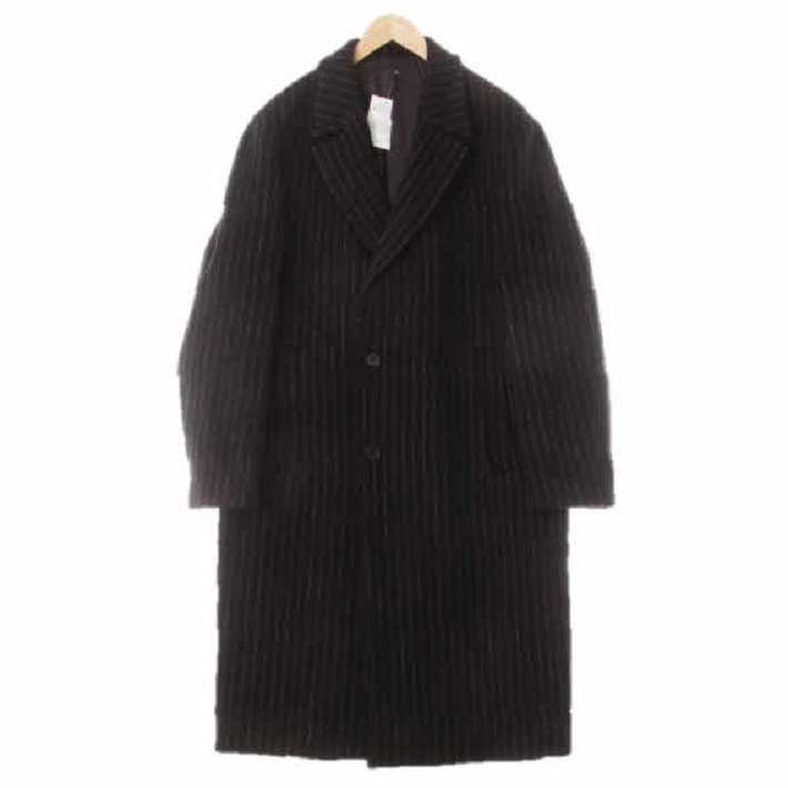 6051 지오송지오 다크블랙그레이 스트라이프 울혼방 루즈핏맥시투버튼롱코트 100