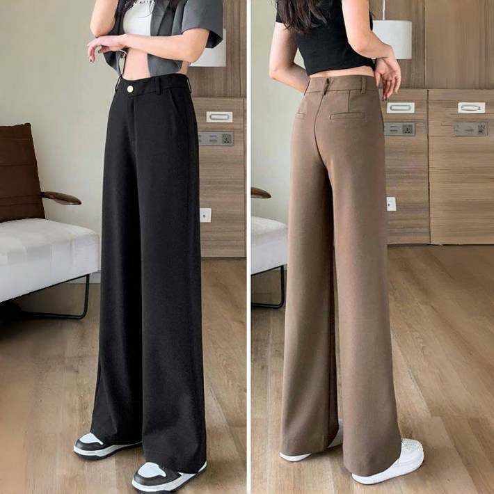 AOKADA 여성 봄 가을 오버핏 정장 팬츠 드롭핏 와이드 바지
