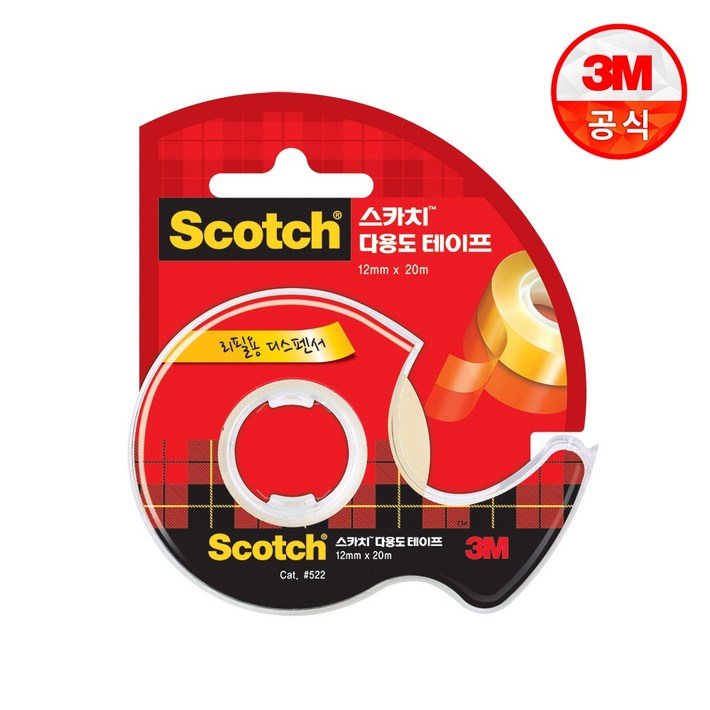 쓰리엠 스카치 다용도 테이프 디스펜서 12mm x 20m 522, 투명, 5개 쓰리엠 스카치 다용도 테이프 디스펜서 12mm x 20m 522, 투명, 5개