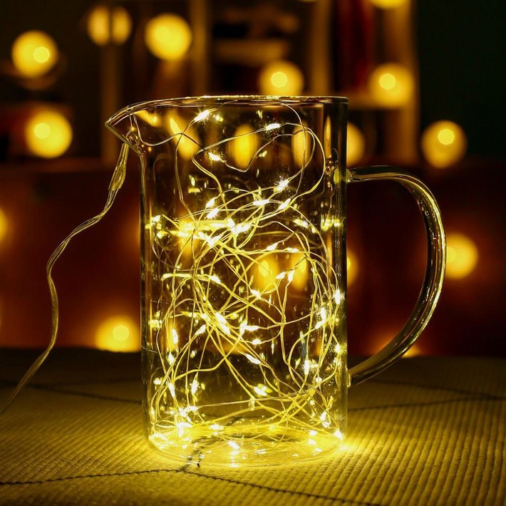 가게 트리장식 얇은 철사선 LED 와이어전구 웜색 5M 건전지형 크리스마스전구장식