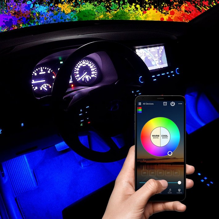 삼항LED 인증제품 12V용 RGB 무선 블루투스 컨트롤 LED바 풋등 키트 세트 시거잭 간편연결, 단일상품, 1개