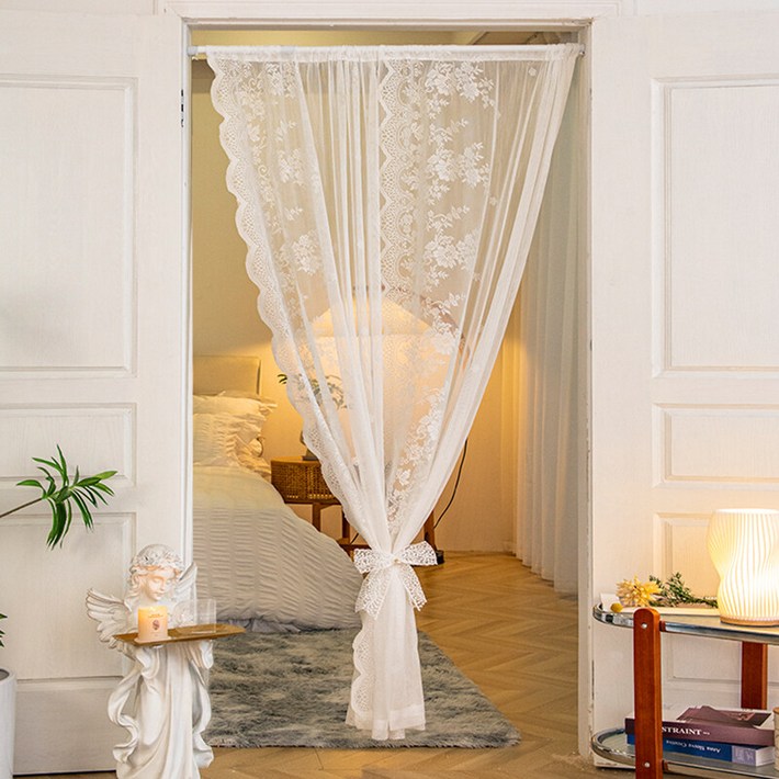 포근나래 2025 New 모던 심플 자수  레이스 커튼, 부드러운 레이스 문발 커튼
