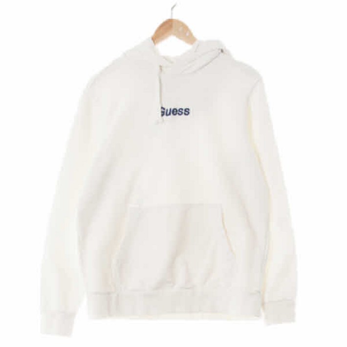 3154 Guess 화이트 면 중앙자수로고포켓후드티 L