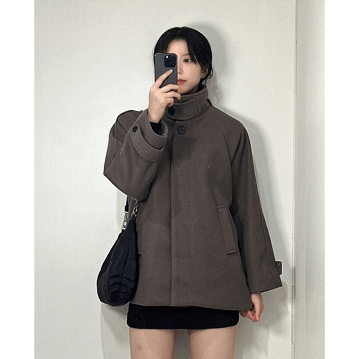 카라 자켓 블랙 아우터 반코트 코트 하프 여자 모카 나그랑 오버핏 여성 레글런 모직 간절기 2color 숏