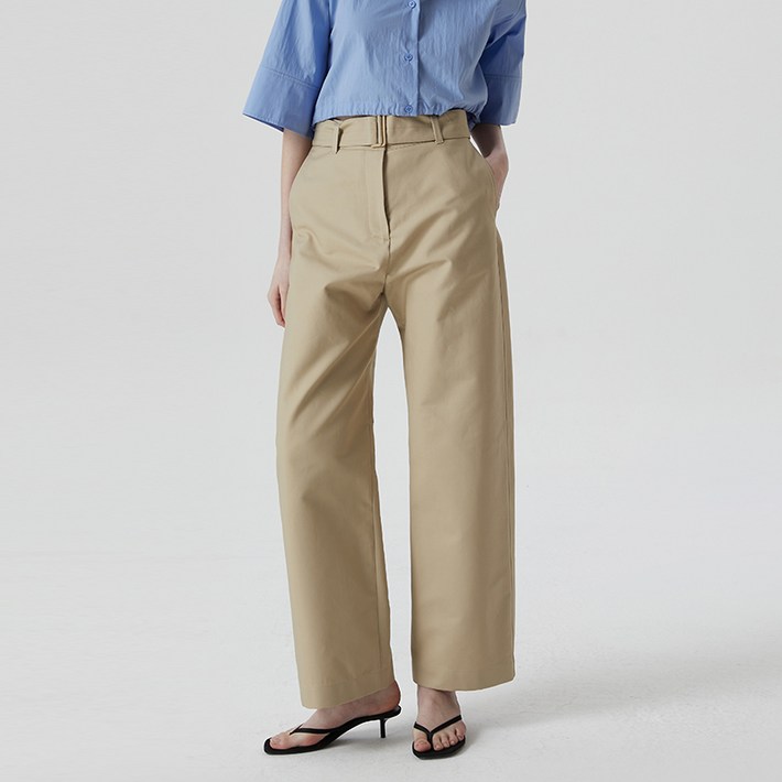 컴젠 여성 벨티드 노턱 코튼 팬츠 BEIGE