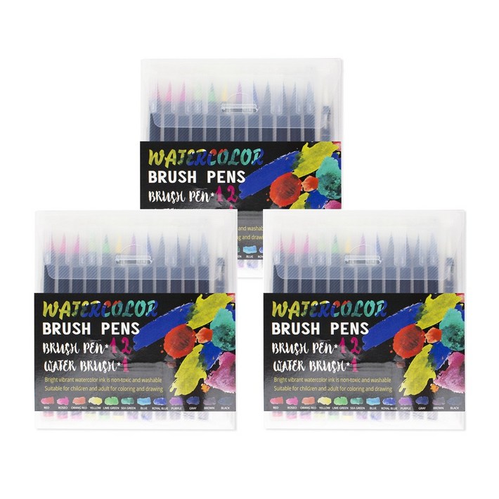 밥조교 캘리그라피펜 수성 컬러 브러쉬펜 12색, 3개