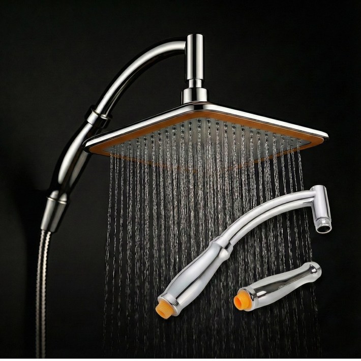 레인드롭 사각 대형 해바가리샤워기 헤드, 사각 실버 헤드  파이프 2개 포함 풀세트, 1개
