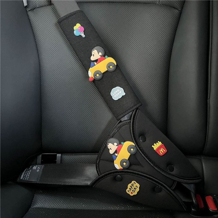 GON 자동차 목쓸림 방지 쿠션 안전벨트 커버, 1개, 검정색 짱구