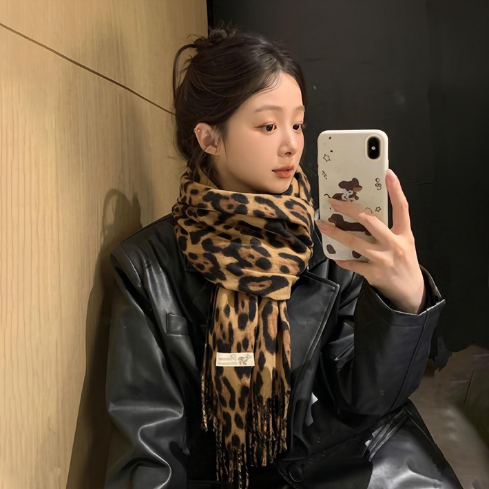 파파무니 여성 트렌디 호피 부드러운 캐시미어 빅사이즈 롱 목도리 머플러