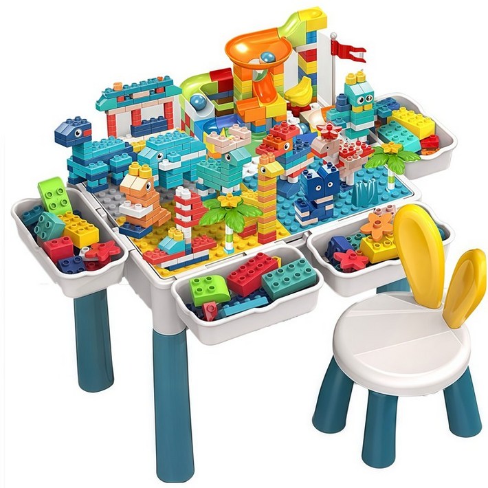 린보 와이드 테이블 블록 창의력 장난감 좌식형 접이식 블럭책상 288PCS  의자 포함, 1개