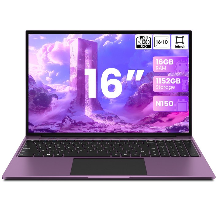 JUMPER 2025 노트북 16인치 화면 대형 office 365 셀러론 N150 1028GB SSD128GB eMMc 16GB RAM사무용 WIN11 home, 자주색, S7max N150, 1152GB, 16GB, WIN11 Home
