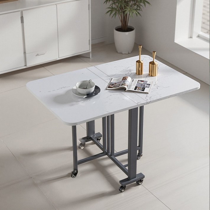 Precious Evyday 이동식 접이식 직사각형 식탁테이블 120x80x75cm, 6인용, 화이트