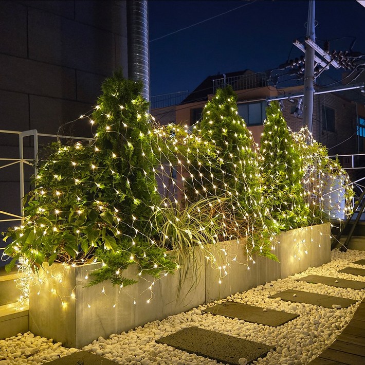 크리스마스 LED 24V 그물전구 160구 잔디 나무 캠핑 줄조명 야외 벽 트리 1분설치, 웜색, 10개