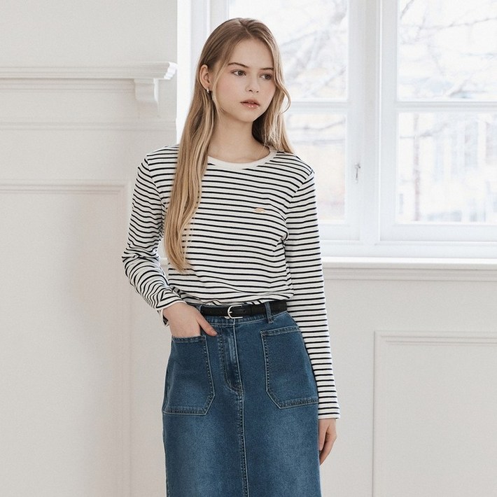 클라비스 R넥 스트라이프 긴팔 티셔츠CVLWF1202M