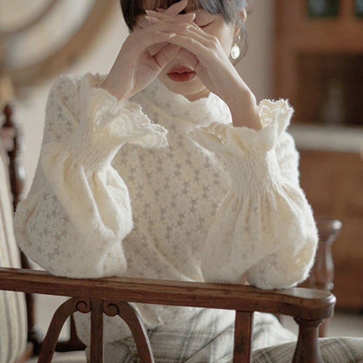 ANYOU 레이디 추동 레이스 블라우스 간단하고 대범한 소프트 컴포트 니트