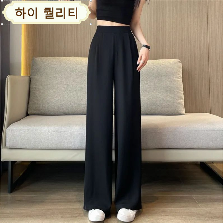 완전 편한 150kg까지 날씬해보이는 여성 정장 와이드 팬츠 긴바지 봄 여름 빅사이즈 캐주얼 일자 스판 사방스판 시원한 큰옷 여성의류 4xl 데일리 뒷밴딩 일자핏 여자 바지