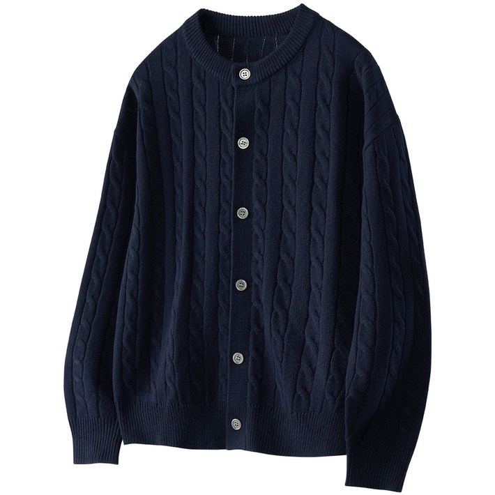 팀스핏 남성용 빅사이즈 오버핏 케이블 라운드 니트 가디건
