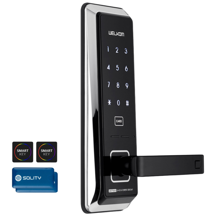 무료설치 솔리티 웰콤 무타공도어록 WST500 카드키4개번호키 0초즉시잠금 내부이중잠금 허수기능 에티켓기능 무음가능 전기충격무력화 마스터번호카드기능 현관문 디지털도어락, 웰콤 WST500무료설치A지역월요일, 방문설치