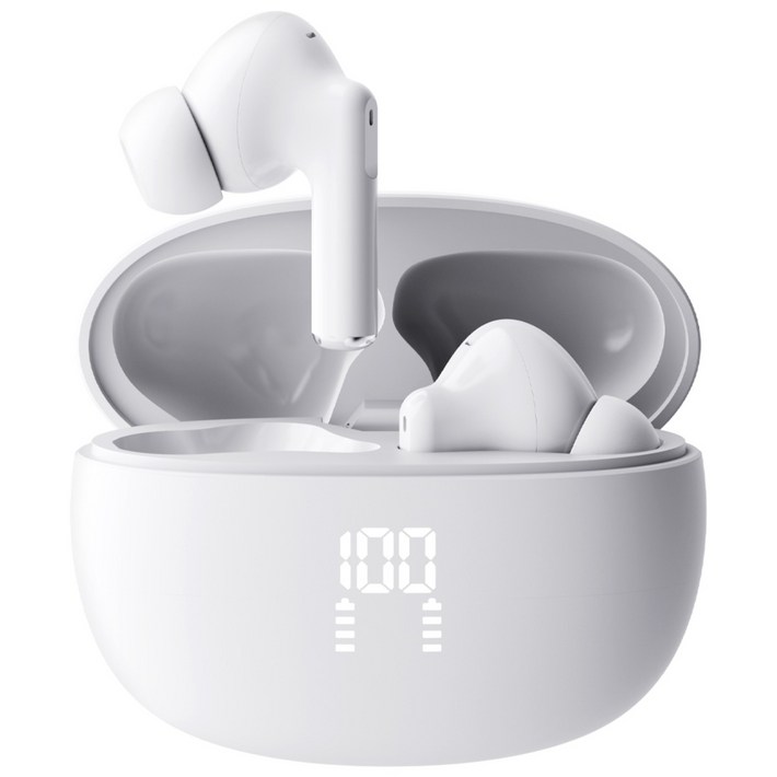 프랑스 톰슨 ENC 노이즈 캔슬링 LED 블루투스 6.0 이어폰 무선 방수, 화이트 TBE201W