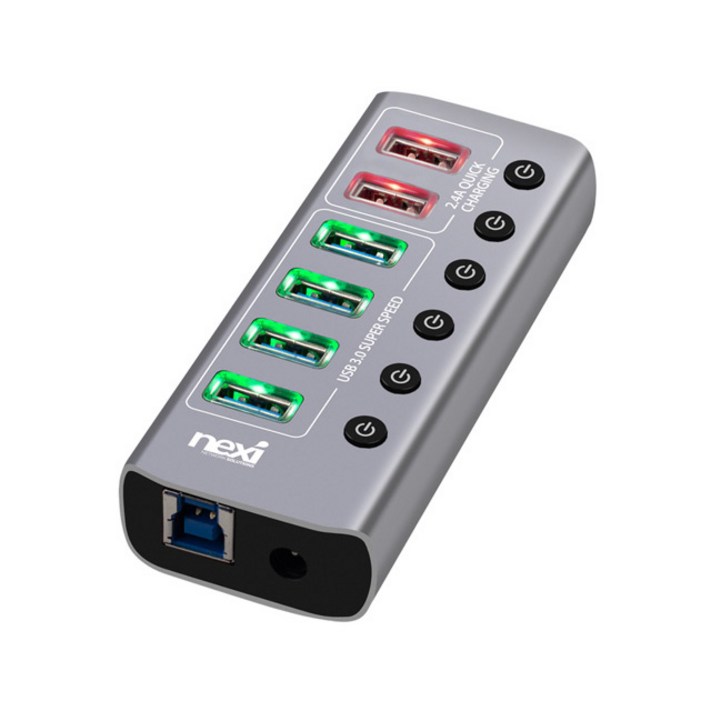 넥시 USB3.0 6포트 메탈 유전원 허브 NXU1006P, 혼합색상, 1개