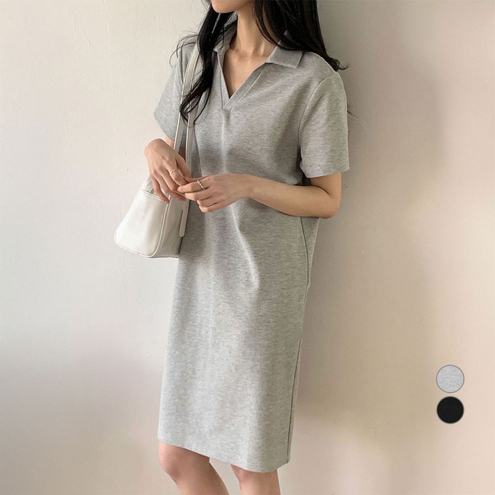 아피나르 여성용 오픈 카라 미니 피케 원피스