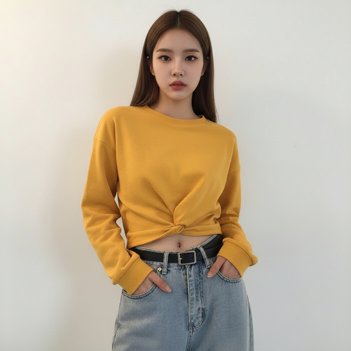 마켓피아 여성용 매듭 크롭 긴팔 맨투맨