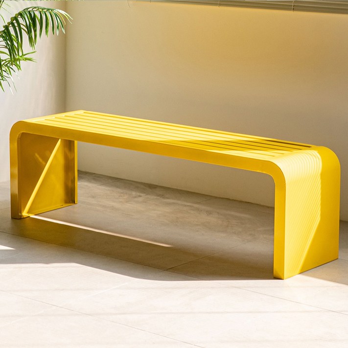 당일출고 비비드 야외벤치 철제벤치 카페 테라스 포토존 대기 벤치의자 공원벤치 웨이팅벤치, 옐로우