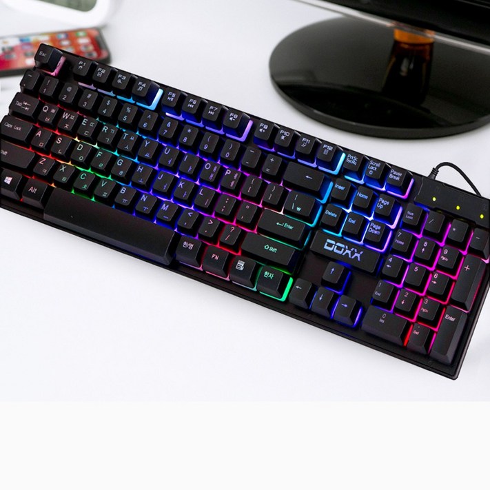DOXX LED USB 레인보우 게이밍 멤브레인 키보드 DK1001, DKK1001, 블랙, 일반형 DOXX LED USB 레인보우 게이밍 멤브레인 키보드 DK1001, DKK1001, 블랙, 일반형