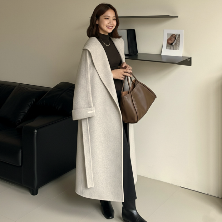 유니크코코 울100 핸드메이드 빅카라 롱 울 코트 ot5800