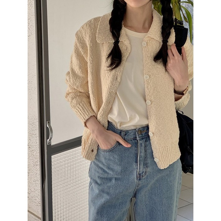 러브앤헤이트 러블리 데이트룩 코튼 단추 버튼  카라넥 가디건 3color