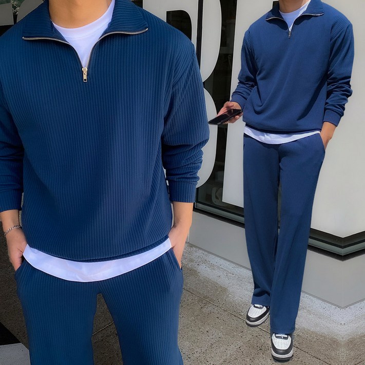 빠델 남성용 골지 반집업 와이드팬츠 트레이닝세트