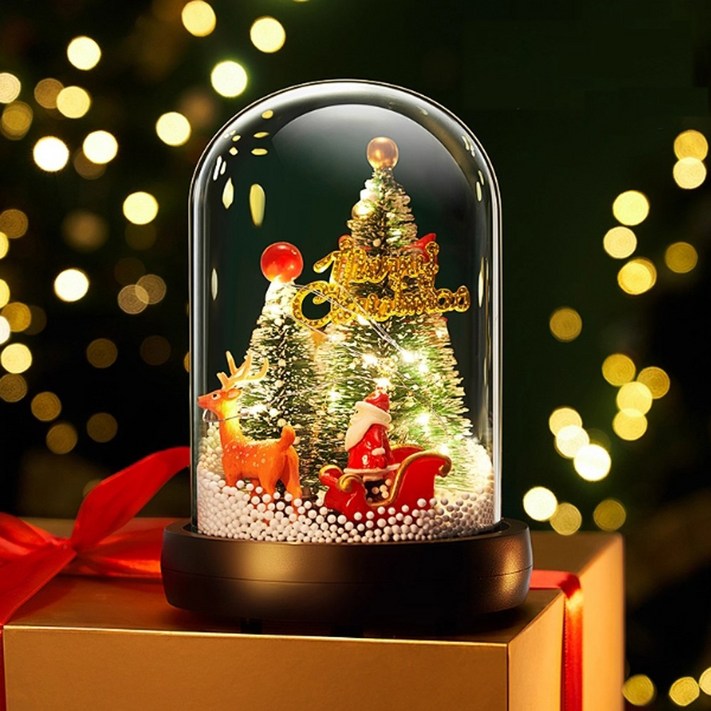 LED 유리돔 크리스마스 미니 트리 조명 무드등 돔형 탁상 조명