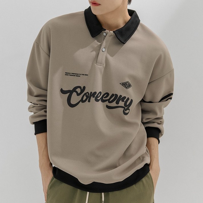 스몰더 남성용 오버핏 카라 맨투맨 티셔츠 1345