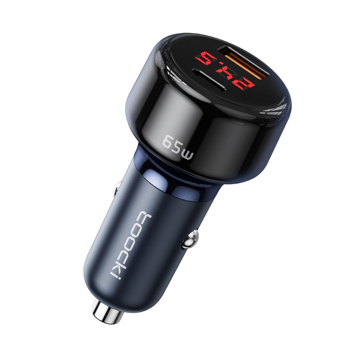 Toocki 65W 디스플레이 LED 2포트 PD PPS QC3.0 차량용 초고속 충전기, 블루 Toocki 65W 디스플레이 LED 2포트 PD PPS QC3.0 차량용 초고속 충전기, 블루